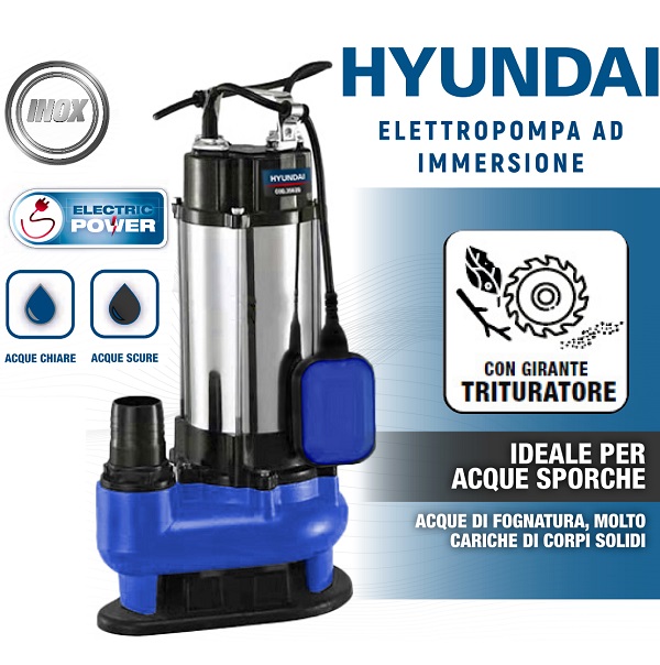 Pompa Sommersa Acque Scure con Trituratore 750w 1300 lt/h